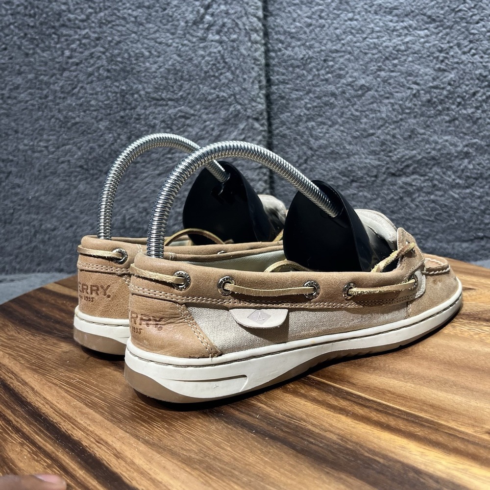 Sperry Top Sider Shoes Womens 7 Songfish Linen Oat‎ Sliver Boat Shoe Lace Up - Picture 2 of 11